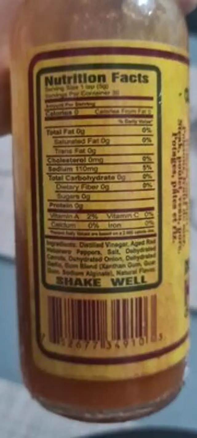 Roast garlic chile nutrition facts table