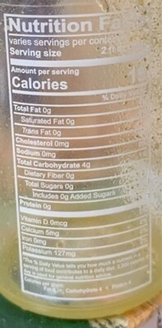 100% Cold Pressed Juice nutrition facts table