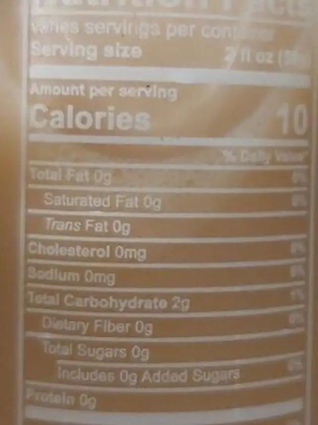 100% Cold Pressed Juice nutrition facts table