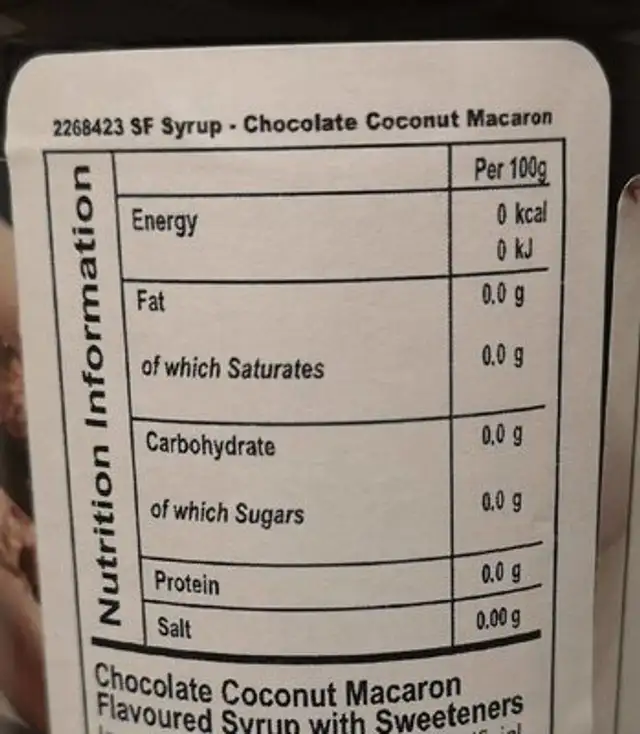 Chocolate coconut macaron nutrition facts table