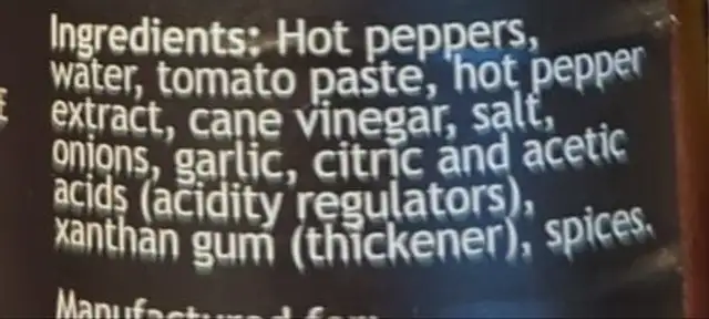Insanity sauce ingredients label