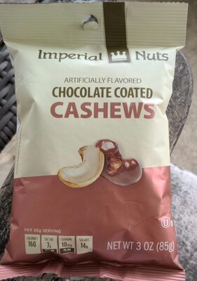 Chocolate coated cashews front packaging