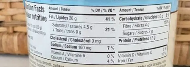 Noix mélangées nutrition facts table