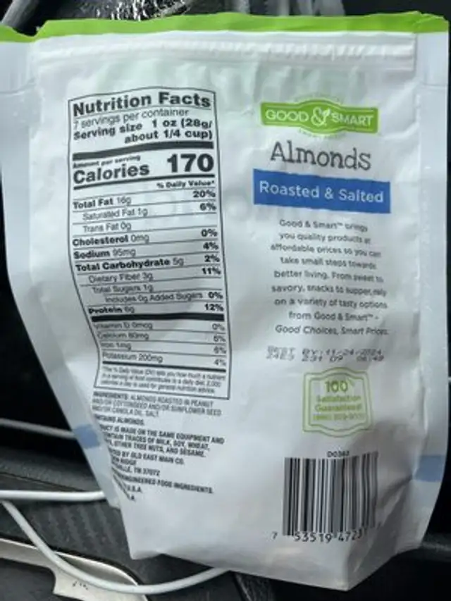Almonds ingredients label