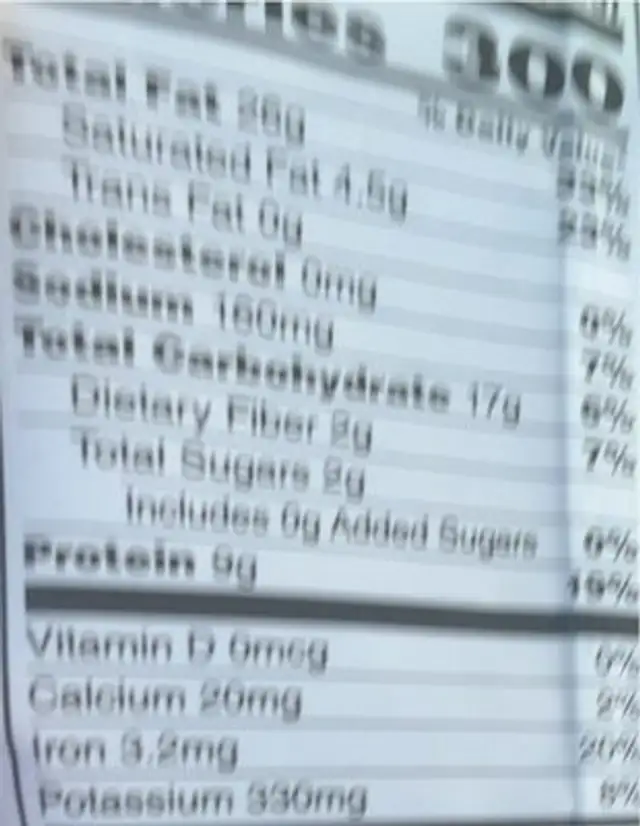 Whole Cashews nutrition facts table