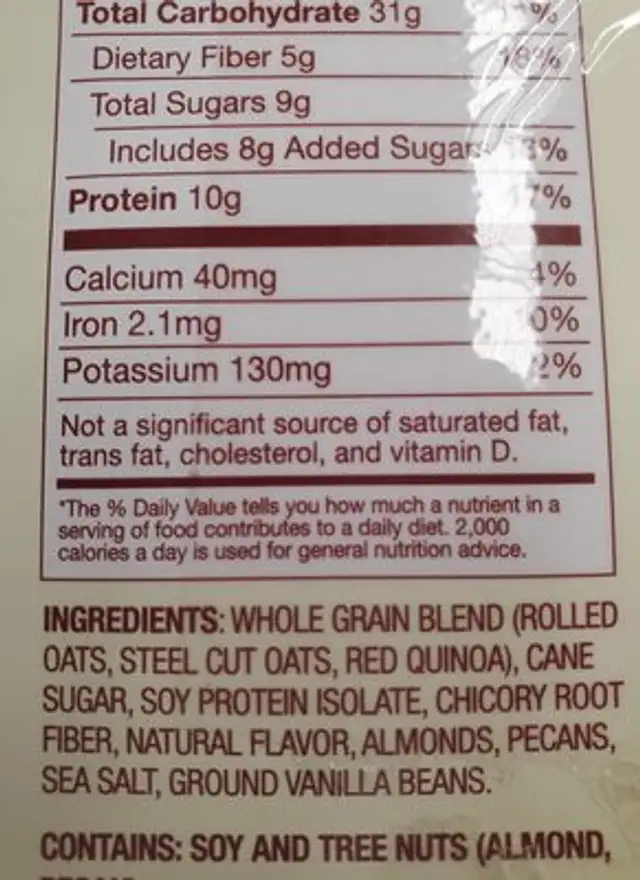 Protein & fiber hot oatmeal ingredients label