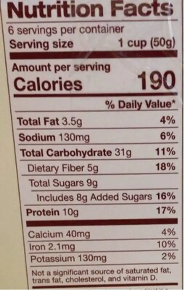 Protein & fiber hot oatmeal nutrition facts table