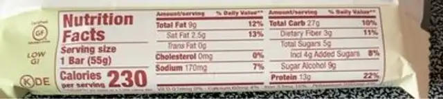 Sea salt almond chocolate plant based high protein bar nutrition facts table