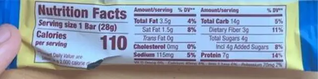 ThinkKids Protein Bar nutrition facts table
