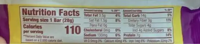 ThinkKids protein bar nutrition facts table