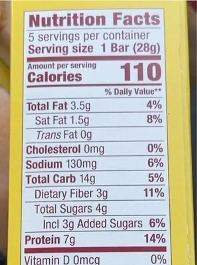 Think! kids cupcake bars nutrition facts table