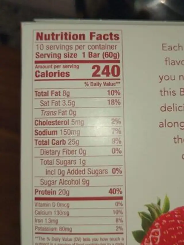 High protein bars nutrition facts table