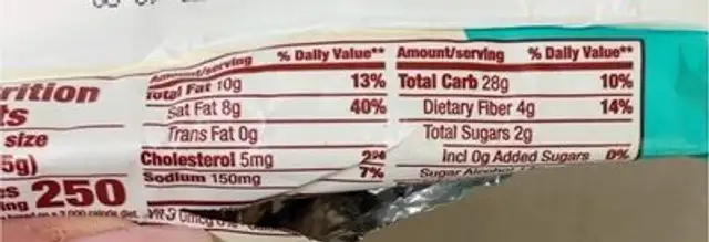 Chocolate and cream cupcake nutrition facts table