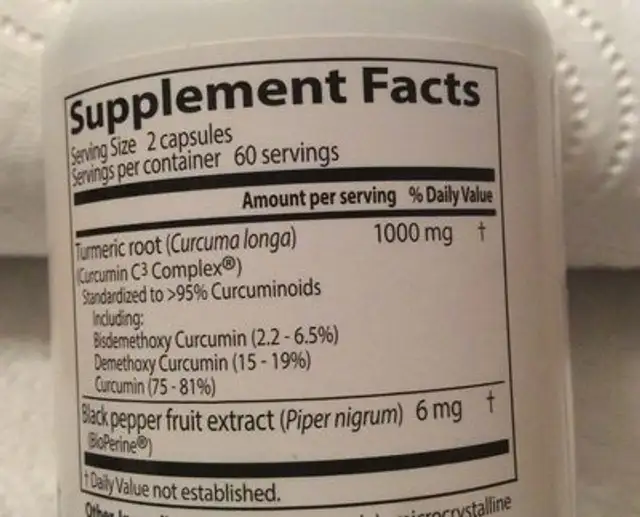 High absorption curcumin ingredients label