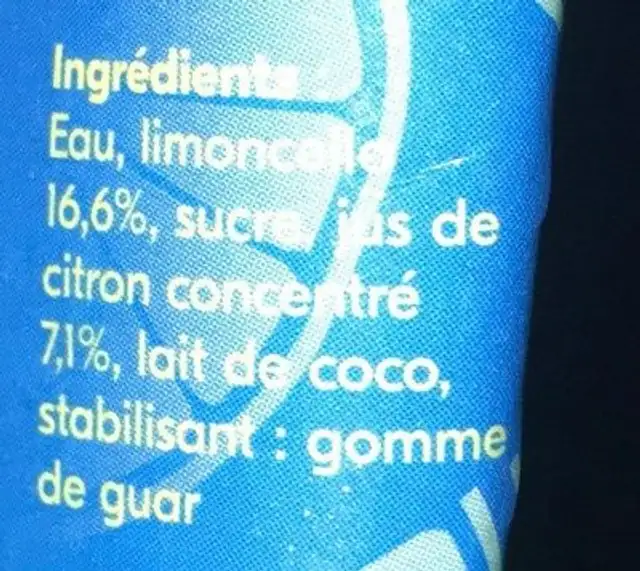 Limon colada ingredients label