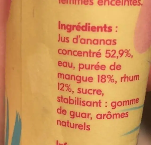 Punch poptail ingredients label