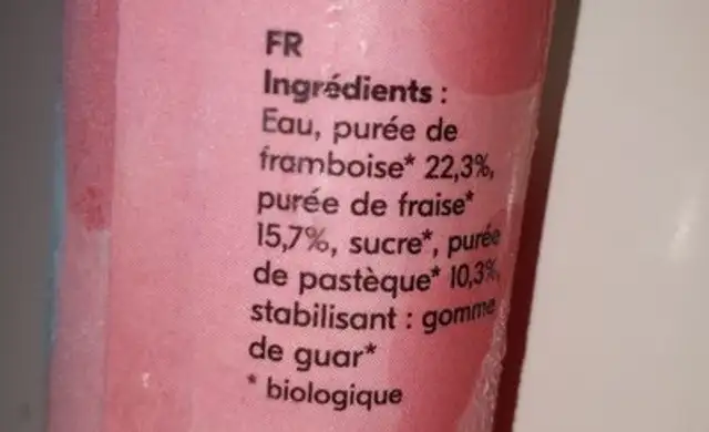 Berry Poptail Organic Sorbet ingredients label