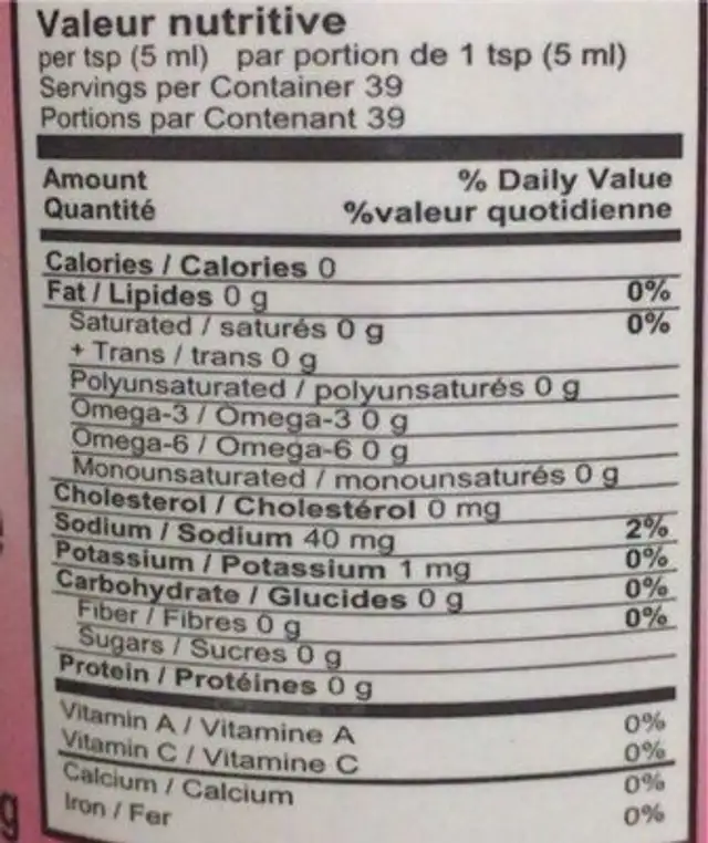 Gingembre mariné nutrition facts table