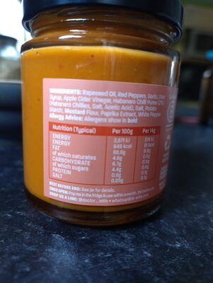 Sriracha Mayo nutrition facts table