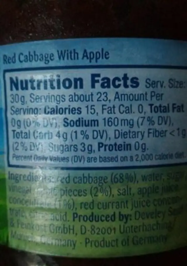 Bayerischer Rotkohl nutrition facts table
