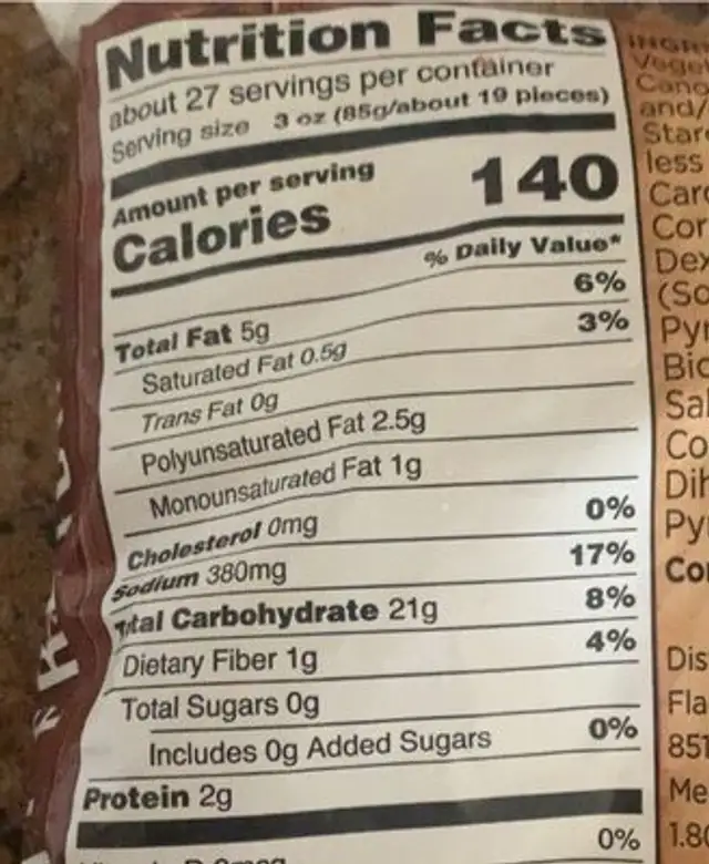 Tj farms select straight cut nutrition facts table