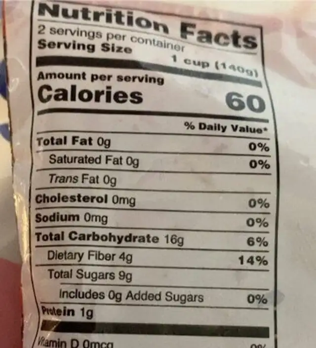 Mixed Berries nutrition facts table
