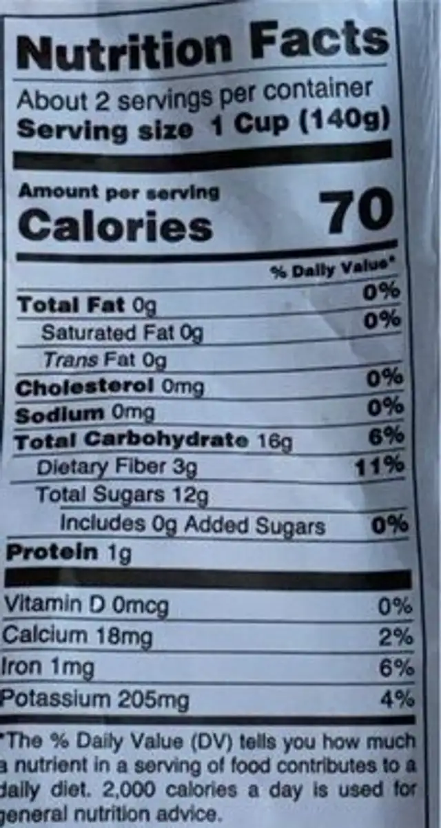 Strawberry, Mango, Blueberry nutrition facts table