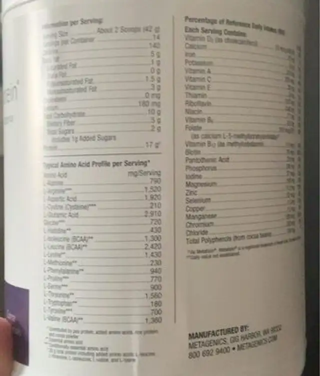 UltraMwal Advanced Protein nutrition facts table