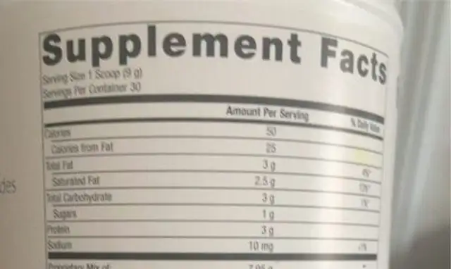 Golden Fusion nutrition facts table