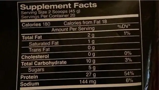 Protein chocolate nutrition facts table
