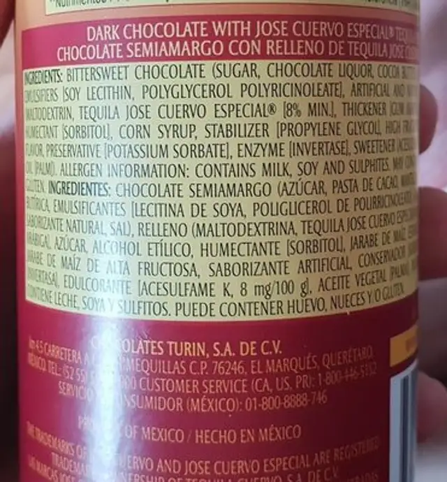 Turin ingredients label