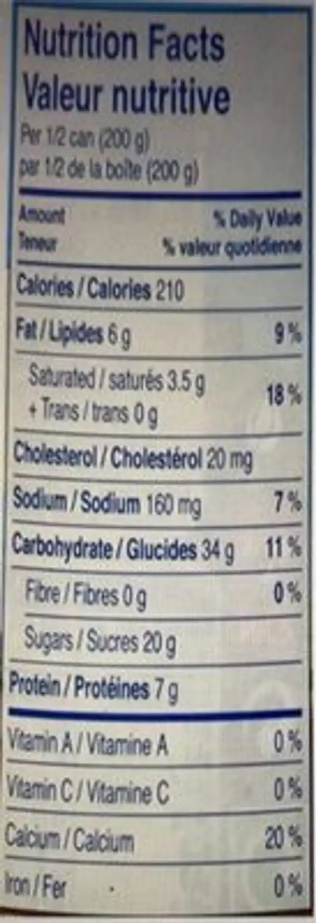 Pudding riz nutrition facts table