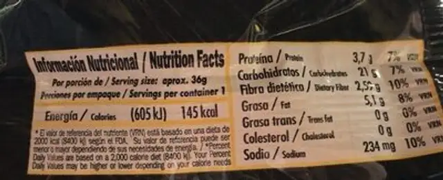 Sodiet nutrition facts table