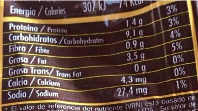 Choco chips nutrition facts table