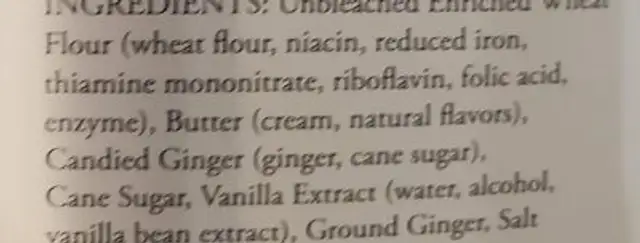 ginger shortbread ingredients label