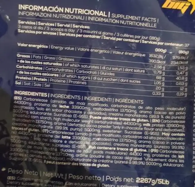 Critical Mass The Ultimate Carboloader nutrition facts table