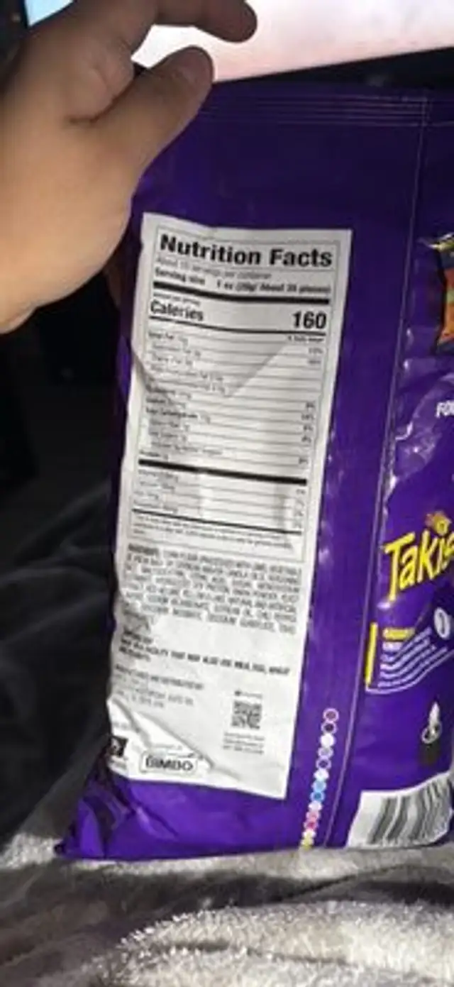 Takis STIX Fuego nutrition facts table