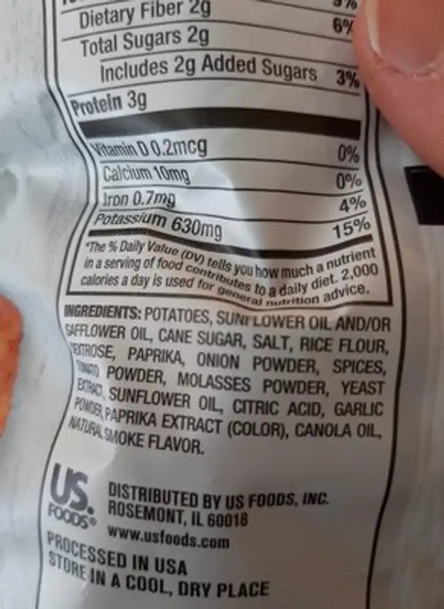 Metro Deli Kettle Cooked Potato Chips Hickory Barbeque ingredients label