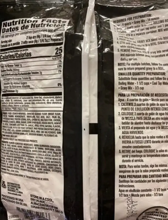 Chicken gravy mix nutrition facts table