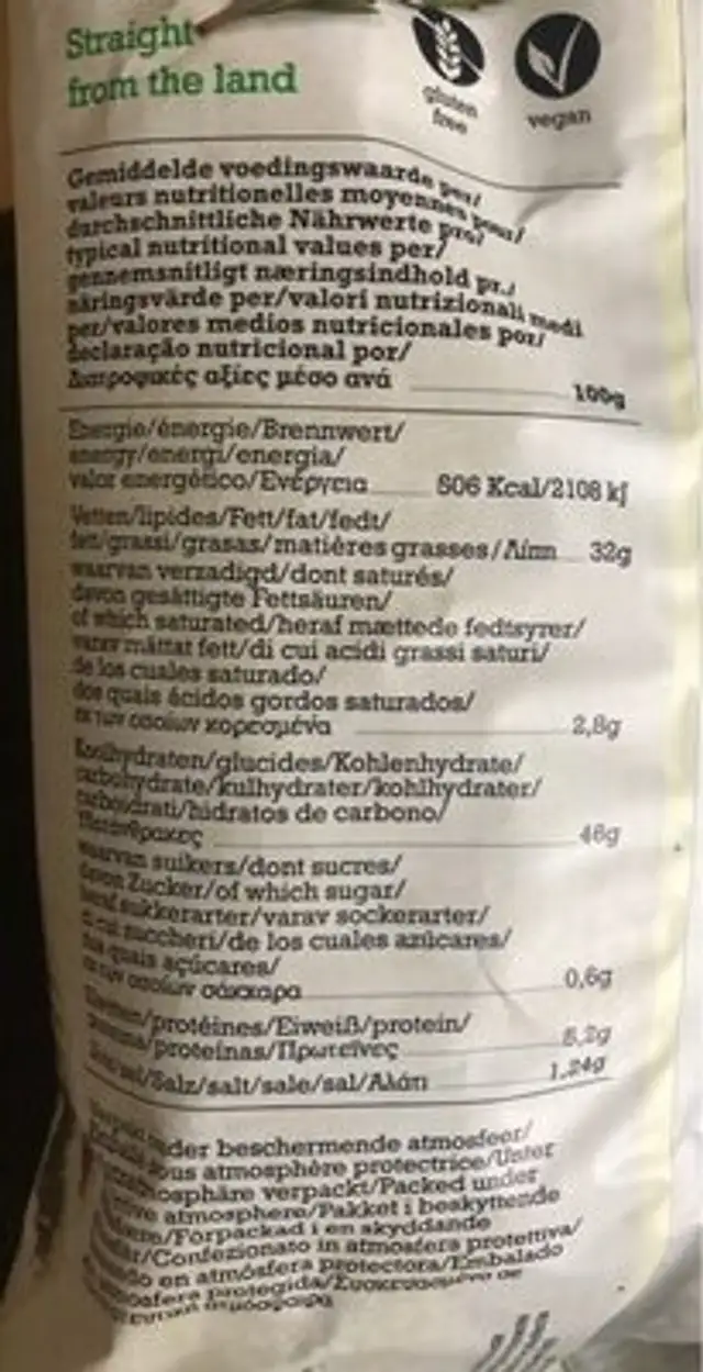 Potato chips rosemary nutrition facts table