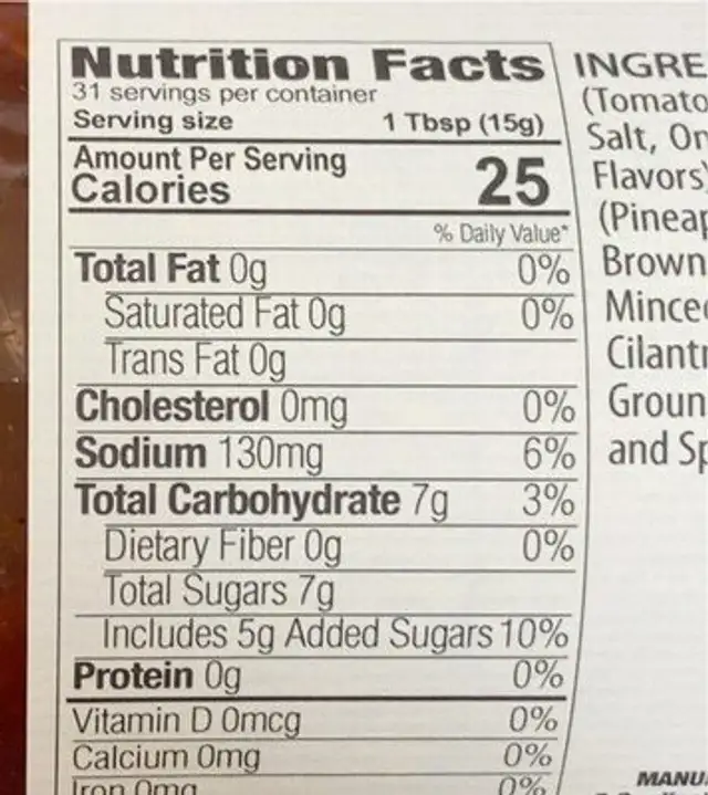 Hawaiian BBQ Sauce nutrition facts table