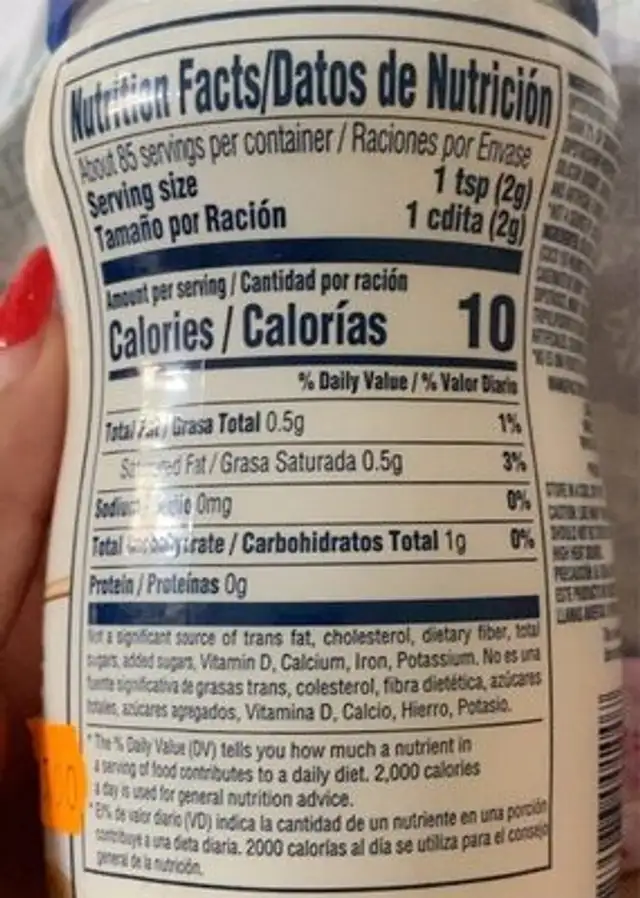 Coffee creamer nutrition facts table