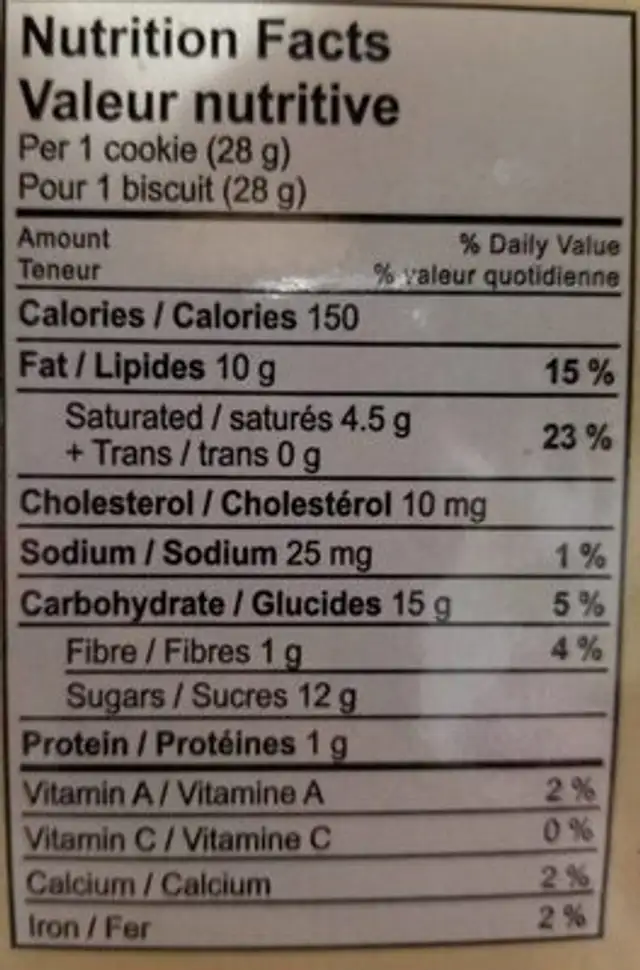 Macadamia & milk chocolate nutrition facts table