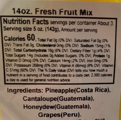 Fresh Fruit Mix nutrition facts table