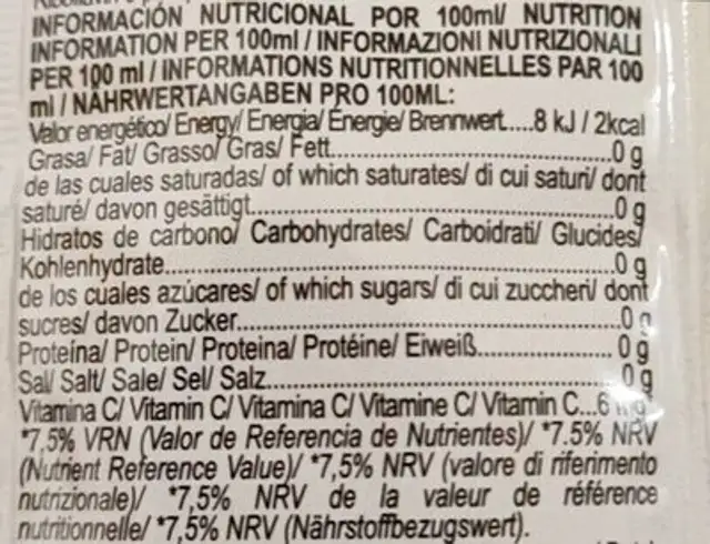 Bebida instantanea nutrition facts table