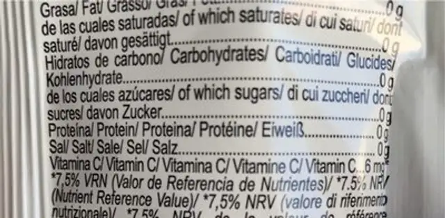 Bebida instantánea de sabores nutrition facts table
