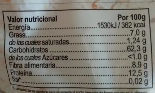 Harina de avena KitKat nutrition facts table