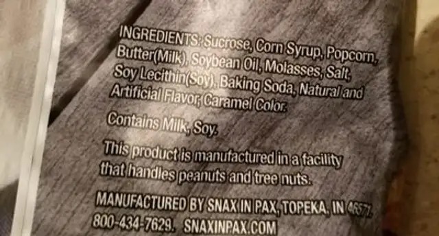 caramel corn ingredients label