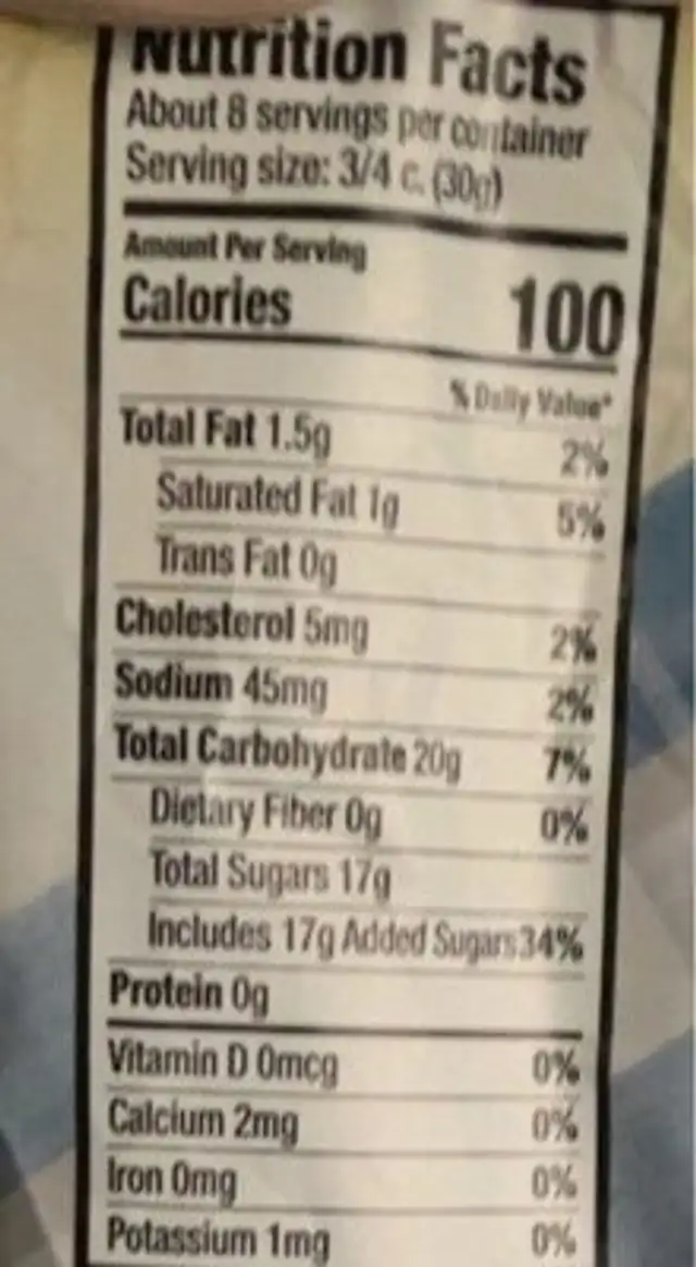caramel corn nutrition facts table