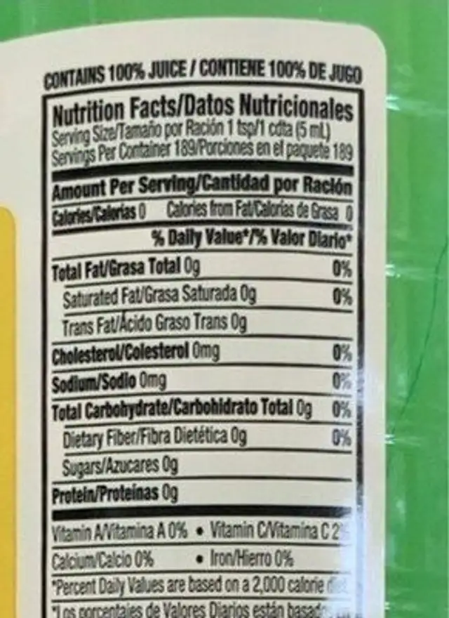 Lemon Juice nutrition facts table